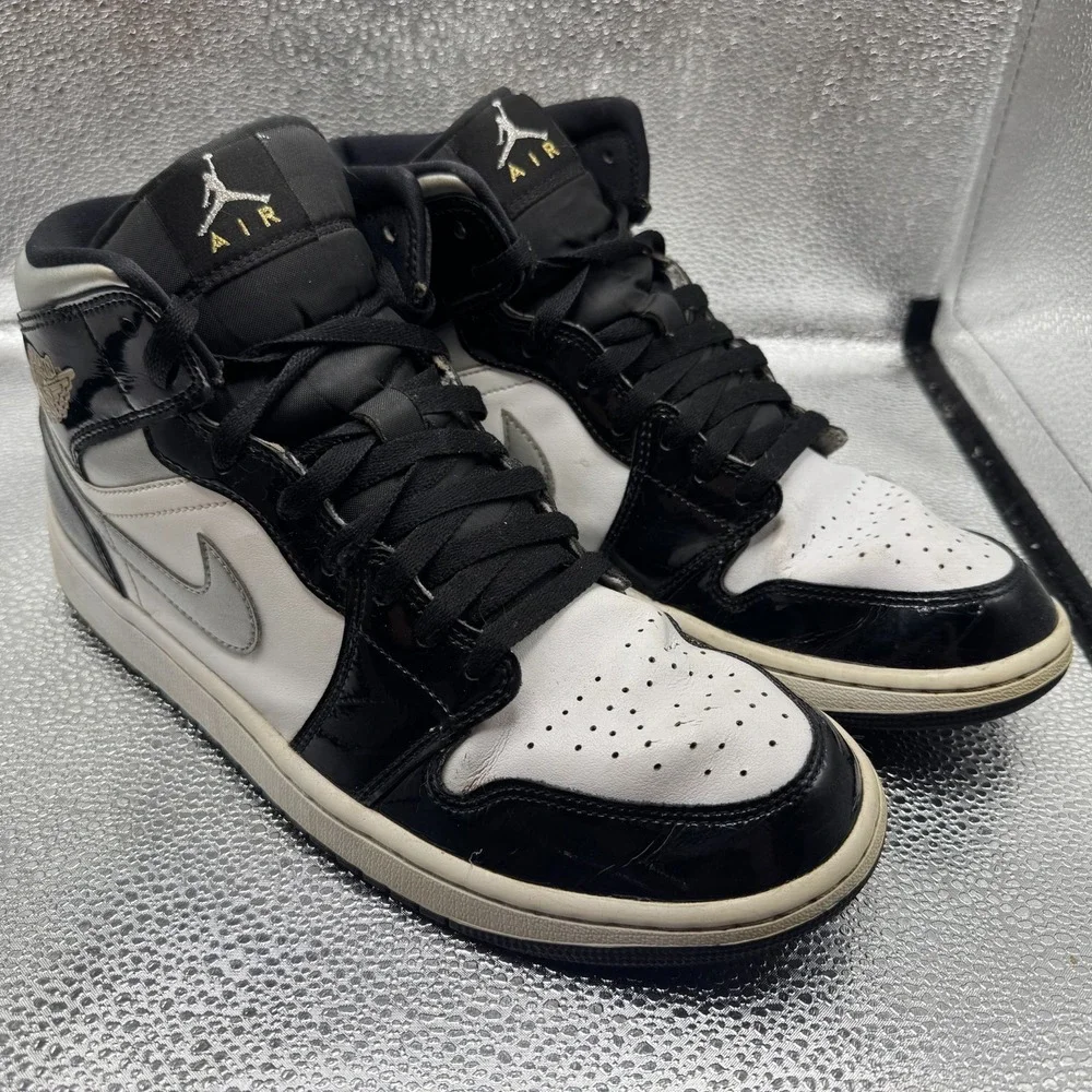 Size 11 Jordan 1 Mid SE Patent Black White Metallic Mens Sneakers HV0789-010